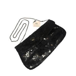 NWT KC Malhan black sequin handbag purse. Shoulder bag with strap and clutch